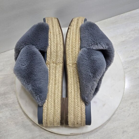 Sam Edelman Zia Faux Fur Espadrille Sandals Blue 8 Slip-On Platform Lounge cozy - Picture 9 of 9